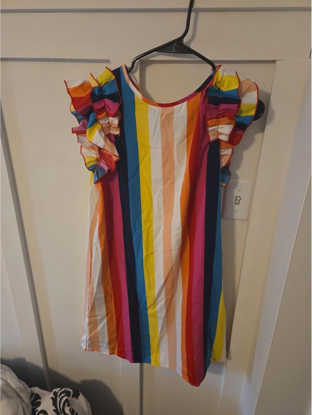 NWT Floerns Women's Colorful Vertical Striped Ruffle Sleeve Mini Dress Size L - Picture 3 of 3